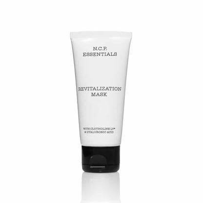 Vegan skin care from N.C.P Essentials, a white tube with black text and black cap. Revitalzation Mask.